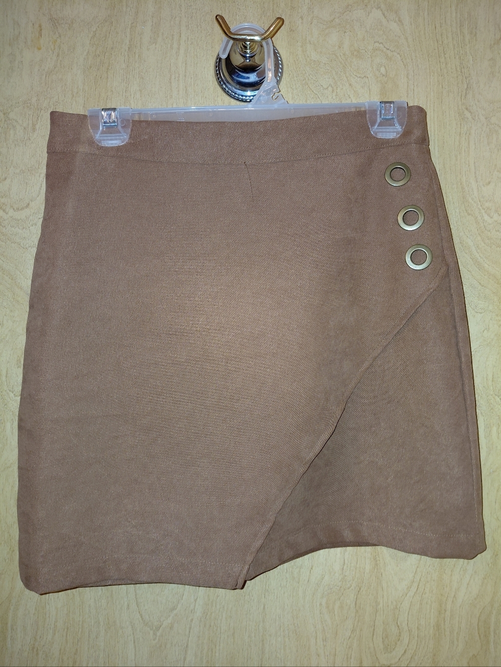 SHEIN Brown Mini Wrap Skirt with Eyelet Accents
